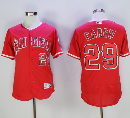 Angels of Anaheim #29 Rod Carew Red Flexbase Authentic Collection Stitched MLB Jersey - Click Image to Close